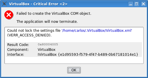 Mensaje de error de VirtualBox en Kubuntu Edgy